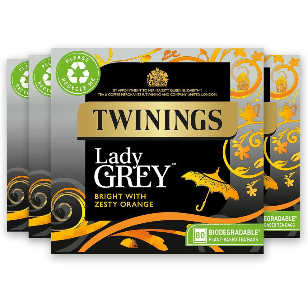 Twinings Lady Grey Tea | Bright & Refreshing Black Tea with Zesty Orange | Multipack Bulk Buy, 320 (4 x 80) Biodegradable Tea Bags