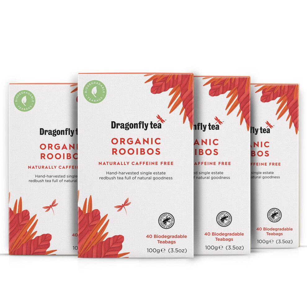 Dragonfly Rooibos Tea | Pack of 4 x 40 Organic Tea Bags (160 Teabags) | Naturally Sweet Herbal Tea Bags | Rooibos TeaBags | Caffeine-Free Tea |