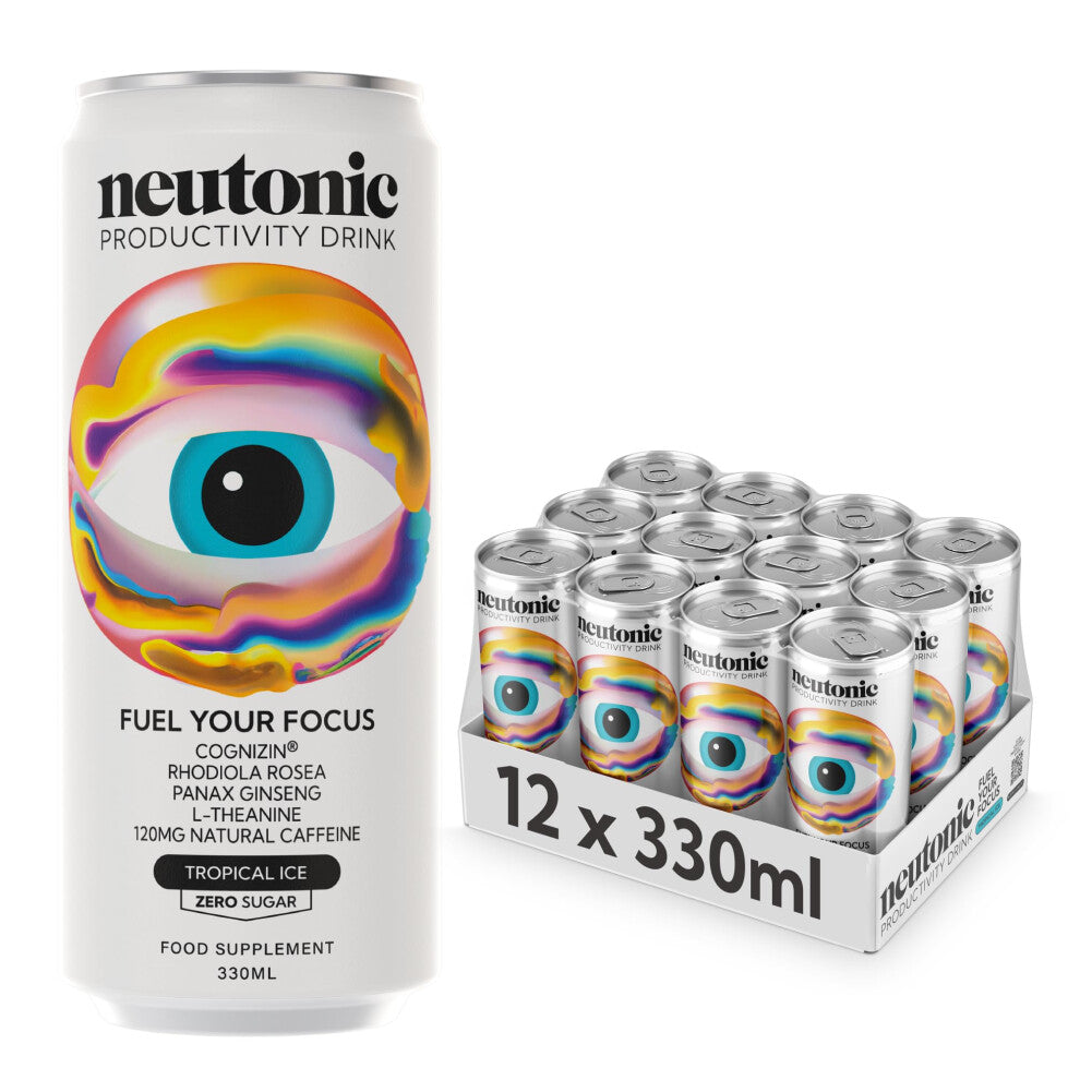 Neutonic | Productivity Energy Drink | Boost Focus and Energy - Sugar Free - Science Backed Formula | 330 ML (12 cans) - Tropical Ice