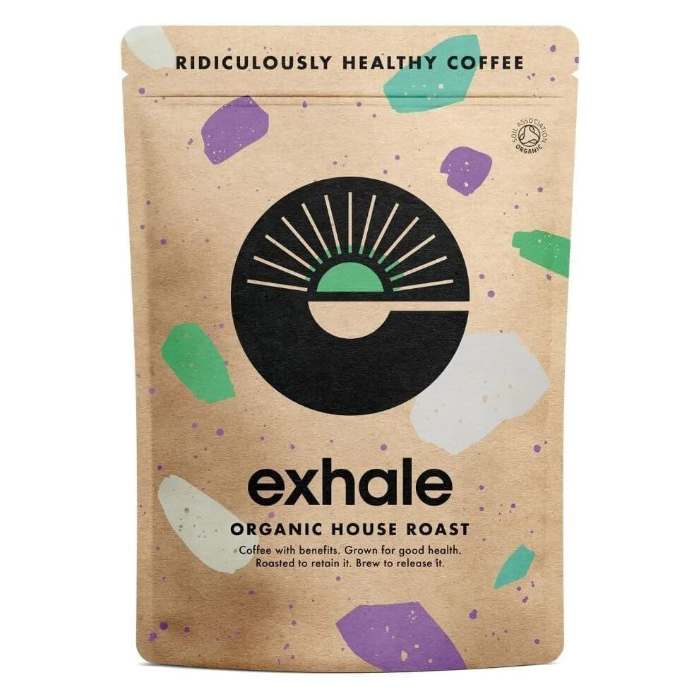 EXHALE Organic Wholebean Coffee - NEW LARGE 450G PACK - Mycotoxin Free & Suitable for Bulletproof Coffee. Single Origin and 100% Arabica Beans -