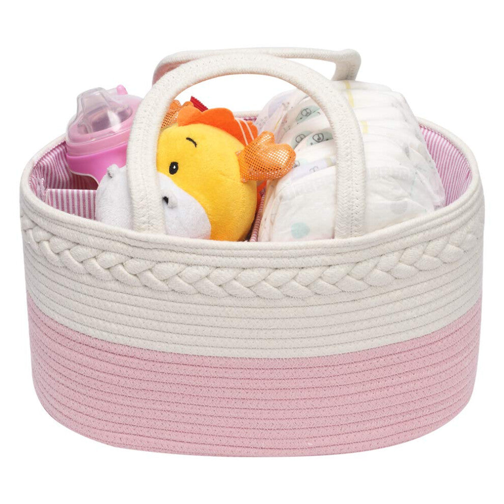 Goklmn Nappy Caddy,Multifunctional Diaper Caddy,Portable Baby Changing Caddy,Removable Compartment Woven Basket with Long Handles,Newborn Shower Gift