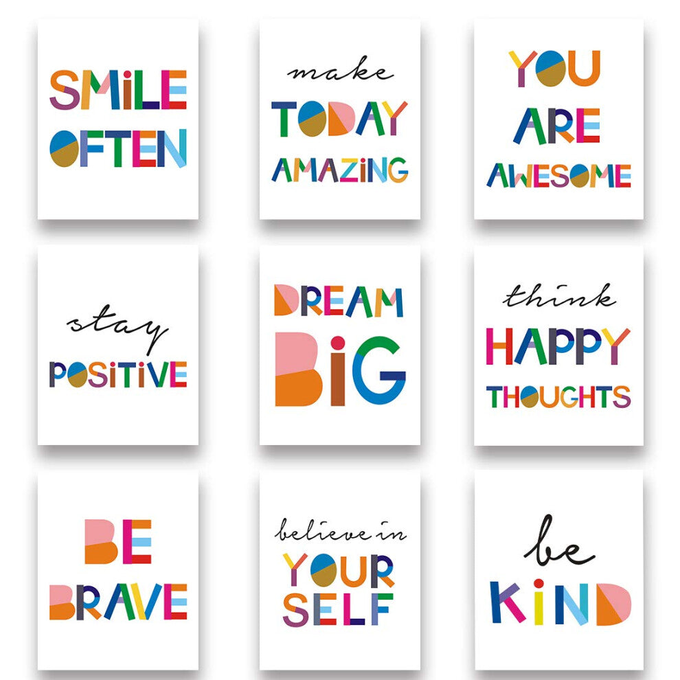 HPNIUB Watercolour Words Inspirational Quote Kids Wall Art Typography Wall Art Set of 9 (8?X10?) Canvas Painting,Motivational Poster Be Kind For