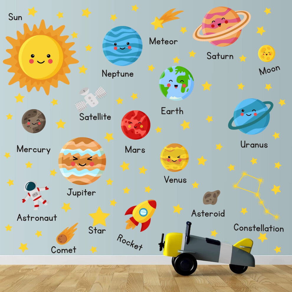 HPUINB Planet Wall Stickers,The Solar System Wall Stickers for Kids Bedroom,Outer Space Wall Decals for Nursery,Astronaut Stars Wall Art for Children