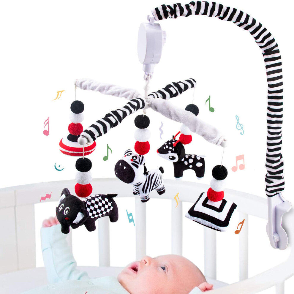 teytoy Black & White Mobile Baby Cot, Montessori Infant Mobile for Cot with Timing Function-High Contrast Musical Hanging Mobile Crib Toys, Baby Crib