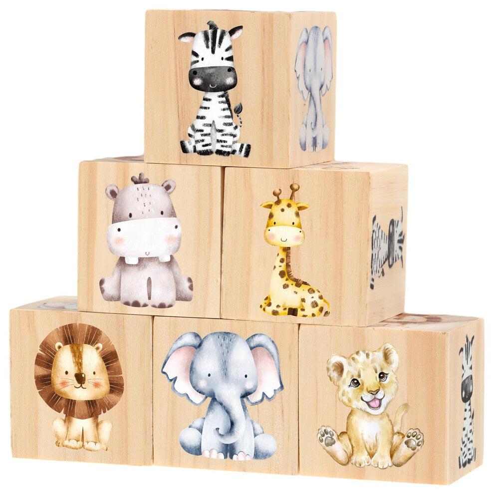 Kigley 6 Pcs Nursery Decor for Girls and Boys Nursery Decor Watercolor Shelf Decor for Bedroom Playroom Gifts (Safari Animals)