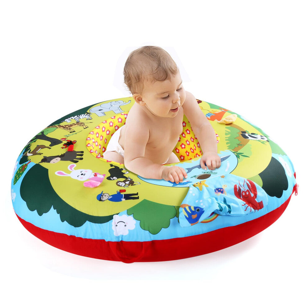Cemirk Inflatable Baby Play Mat - Zoo Theme, Sit Me Up Baby Seat, and Interactive Baby Activity Center - Ages 0 Months and Up