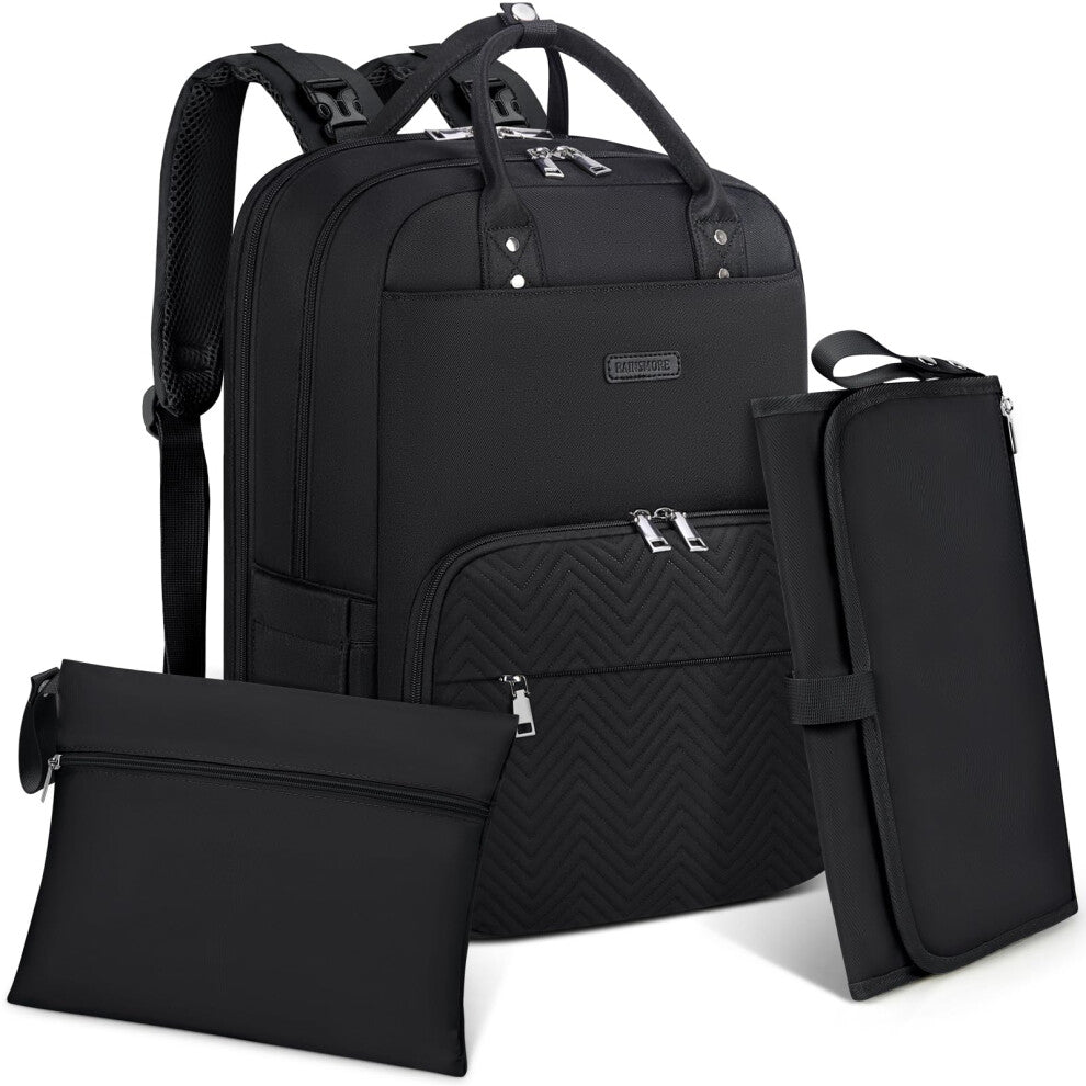 RAINSMORE Baby Changing Bags Backpack with Portable Changing Mat Multifunction Nappy Changing Bags Waterproof Diaper Bag Large Nappy Bag Baby Bag for