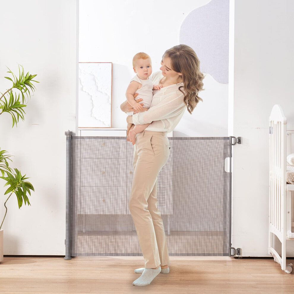 MAWR - Dual Installation Retractable Baby Stair Gate, 150cm Wide, 86cm Tall, Relocatable, Extendable, One-Hand Operation, Indoor-Outdoor, Baby and Pet