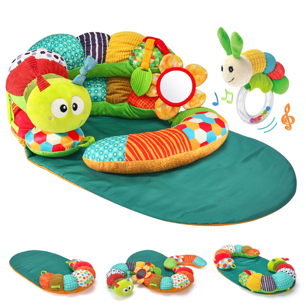 hahaland Baby Toys 0-6 Month?3 in 1 Caterpillar Tummy Time Pillow Activity Playmat & Seated Newborns Infants Toys for Sensory Play Developmental