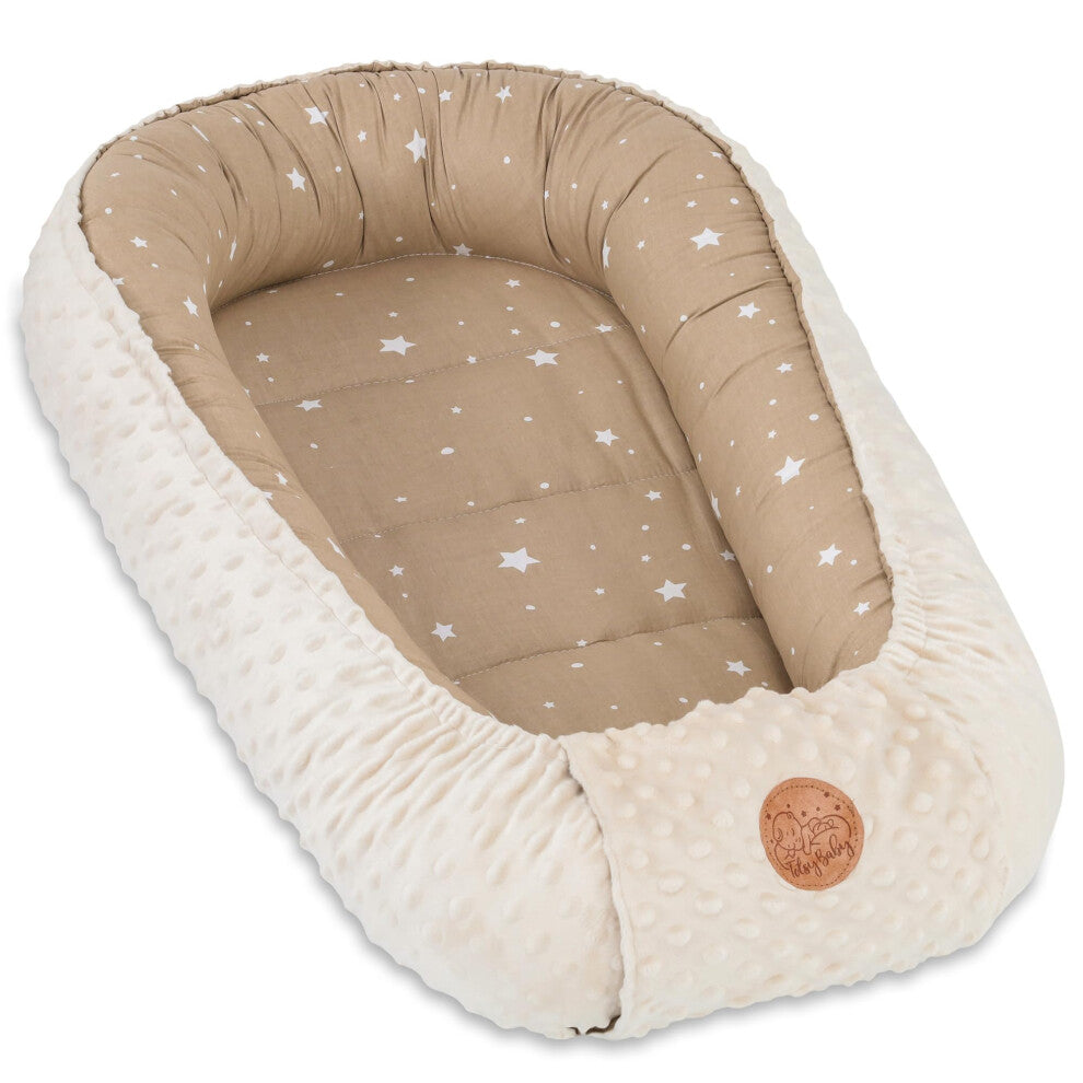 Baby Nest - Baby Nest for Newborns Minky Baby Nest for Crib Versatile Portable Nest Cuddle Nest Accessory for Crib Warm Winter Cocoon Beige with White