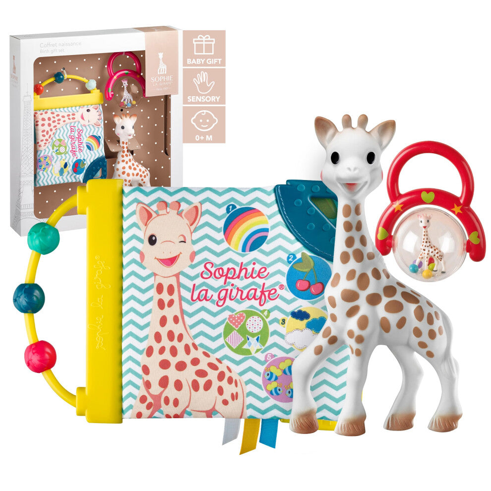 Sophie la Girafe - Baby Box Gift Set, Early Learning Baby Book, Sophie la Giraffe Teething Toy and Hand Rattle - for Newborn Baby 0m+