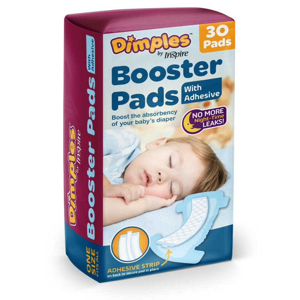 Inspire Dimples Booster Pads, Baby Diaper Doubler with Adhesive - Boosts Diaper Absorbency - No More leaks 30 Count (with Adhesive for Secure Fit) (30