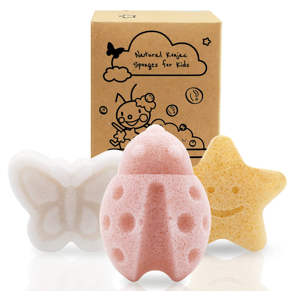 myHomeBody Konjac Baby Sponge for Bathing, Cute Shapes Natural Kids Bath Sponges for Infants, Toddler Bath Time, Natural and Safe Plant-Based Konjac