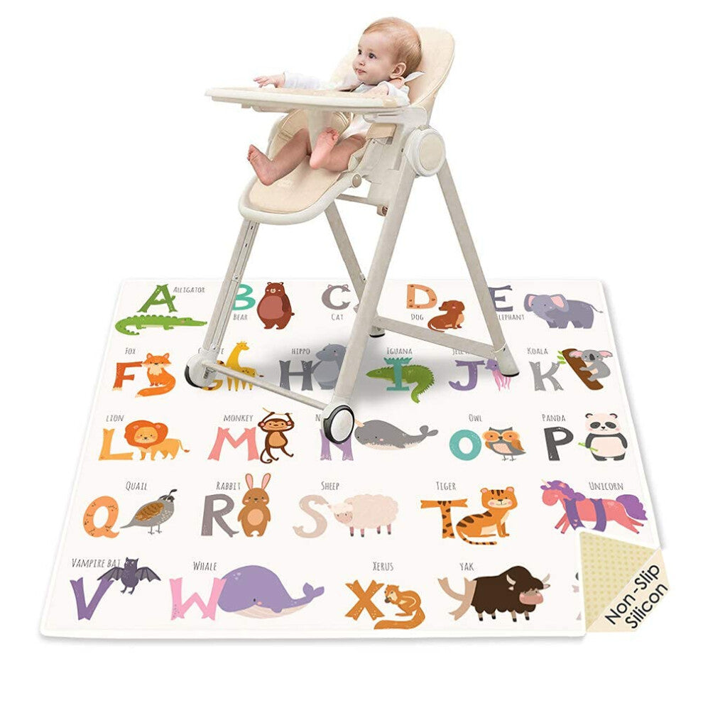 Splash Mat Under Highchair, 51" Waterproof Messy High Chair Splash Mat, Multipurpose Anti-Slip Baby Weaning Mat for Floor with Early Education Pattern