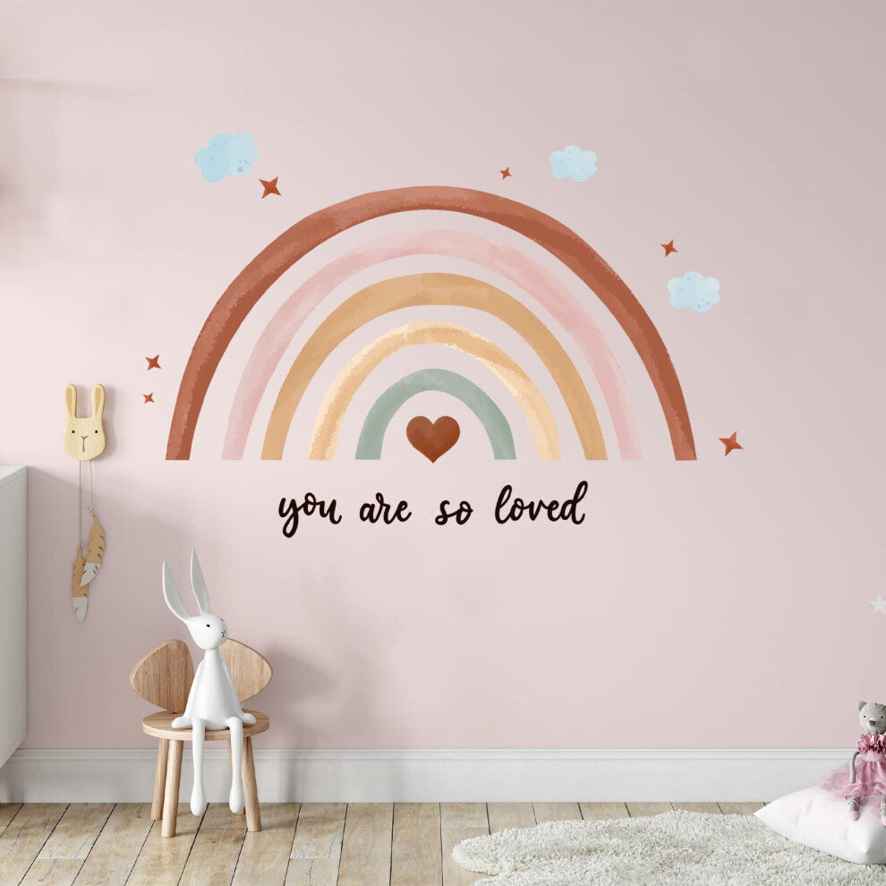 Containlol 30 x 14 Inch Rainbow Wall Decal Pastel Large Heart Wall Stickers Decor Peel and Stick, Boho Wallpaper Decor for Girls Kids Bedroom Nursery