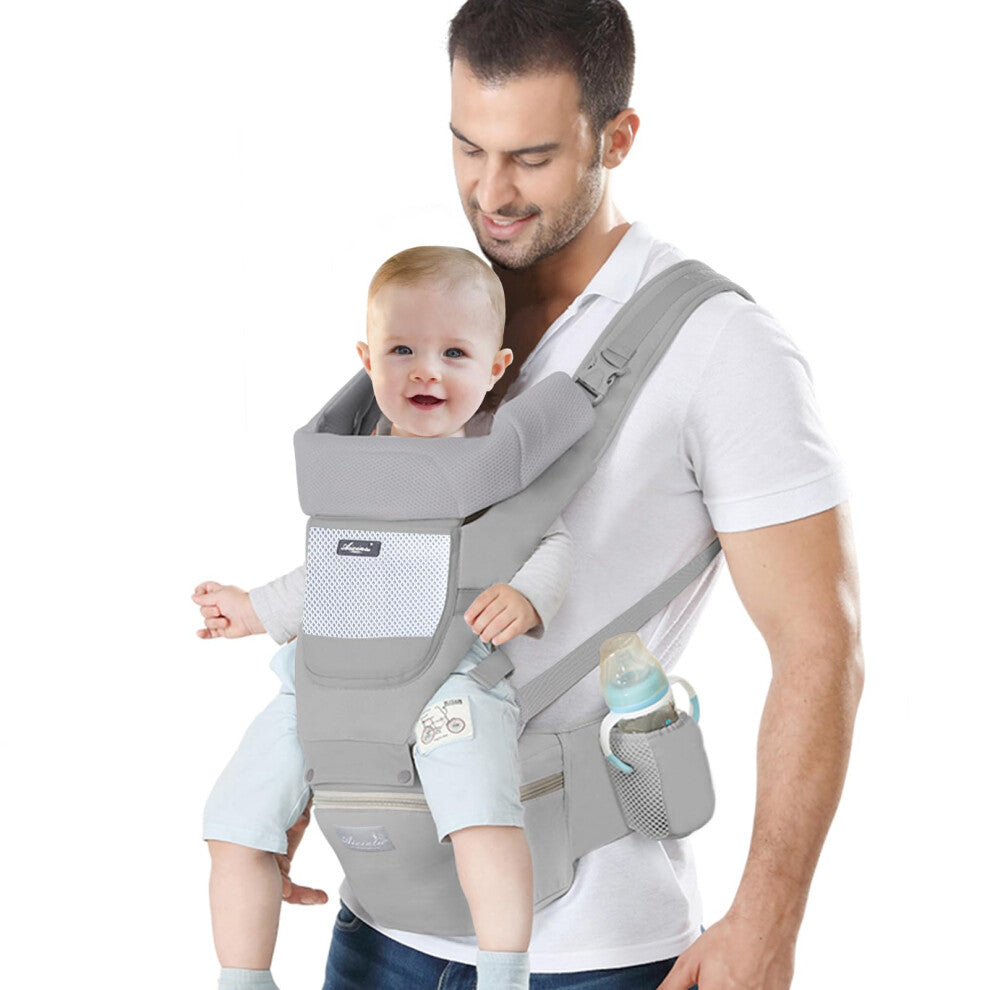IULONEE Newborn Baby Carrier with Hip Seat Ergonomic Infant Carrier Adjustable Multifunctional Front and Back Carry for Childs Toddler 3 Months to 3