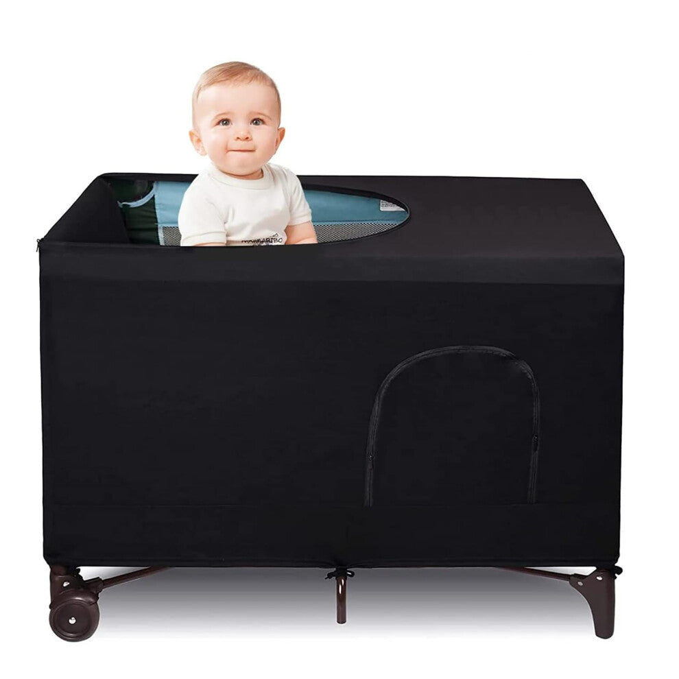 Pack N Play Blackout Canopy Cover Portable Travel Netting Crib Cover and Shade for Travel Cribs Indoor and Outdoor Children's Sleep Safety (Black)