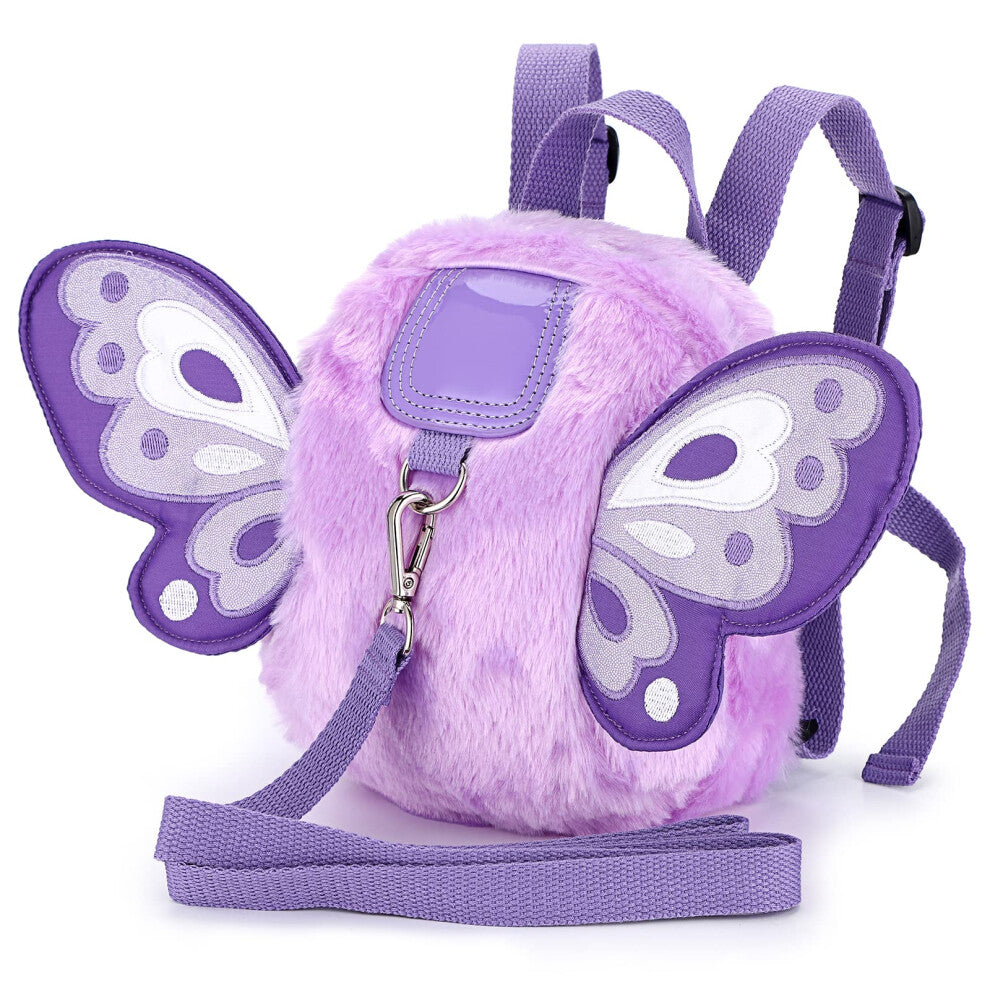 BTSKY Fluff Butterfly Baby Toddler Backpack Bag with Safety Rein - Kids Walking Harness Anti-Lost Harness Leash Strap Belt, Purple