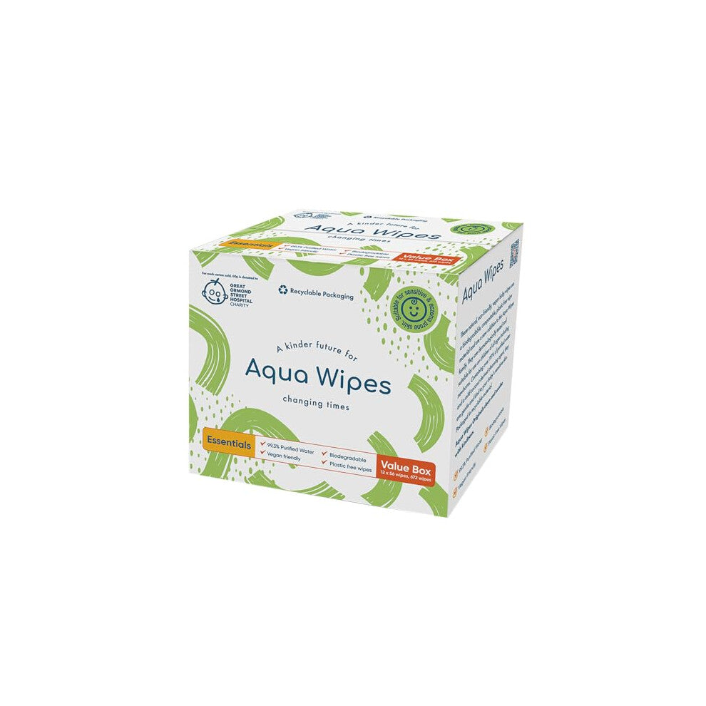 NEW Aqua Wipes Essentials Baby Wipes - Biodegradable and plastic free sensitive baby wipes with 99.6% purified water. Suitable for newborn onwards