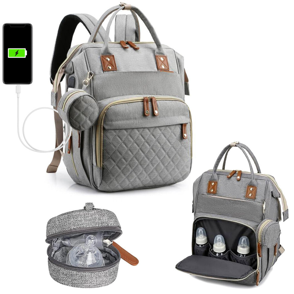 Nappy Bag Changing Bag Backpack (UK Company) Baby Diaper Bag With 9 Pockets Grey