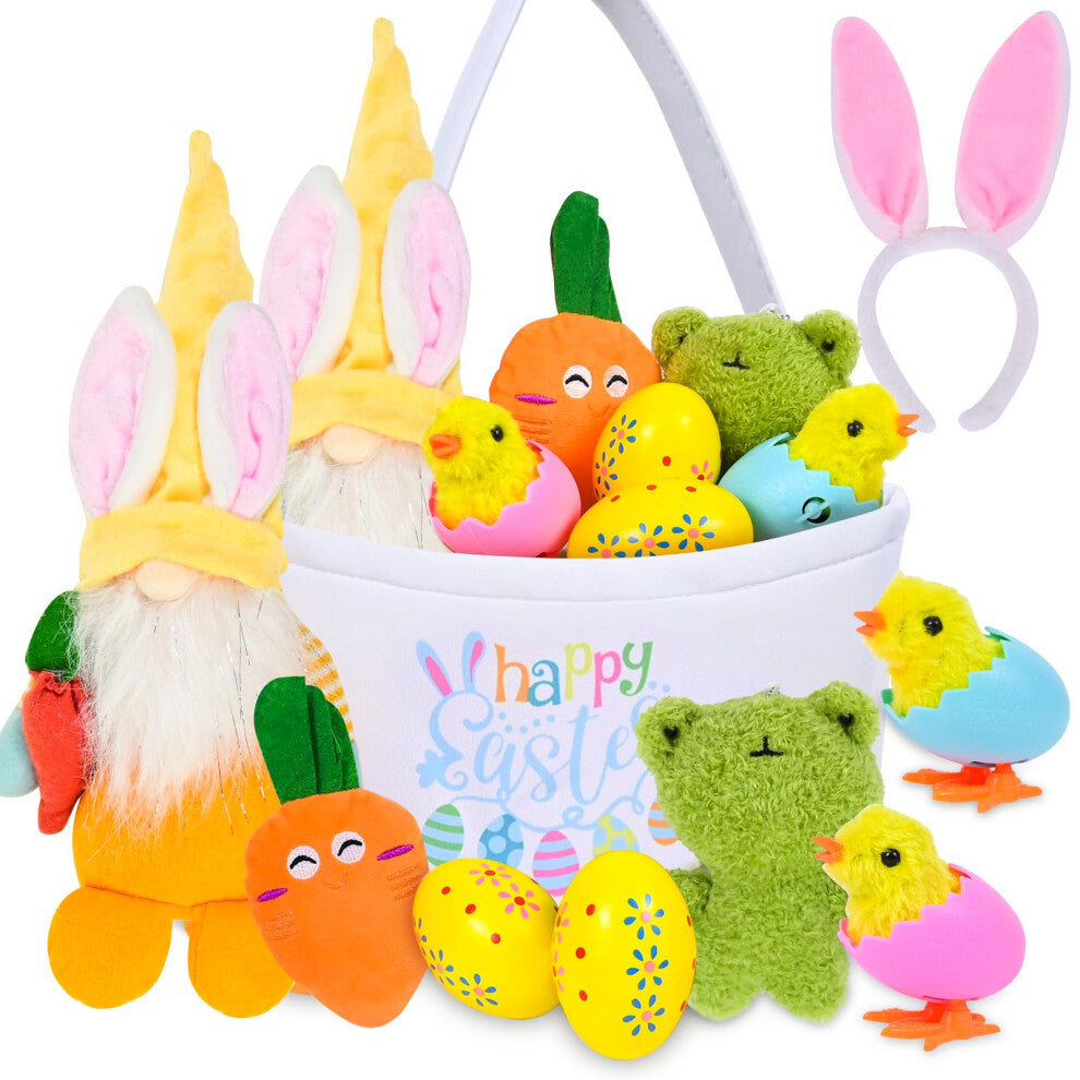 Newchin 9Pcs-My First Easter Basket, Easter Plush Playset Stuffer Toys Gifts for Kids Toddlers Babies, Includes Bunny-Chicks-Egg-Headband