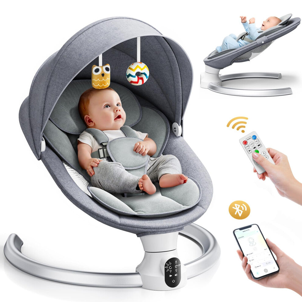 Ixdregan Baby Swing Chair,Electric Baby Bouncer with 5 Swing Amplitudes,Electric Baby Rocker,Baby Bouncer with Mobile App Control and Remote Control