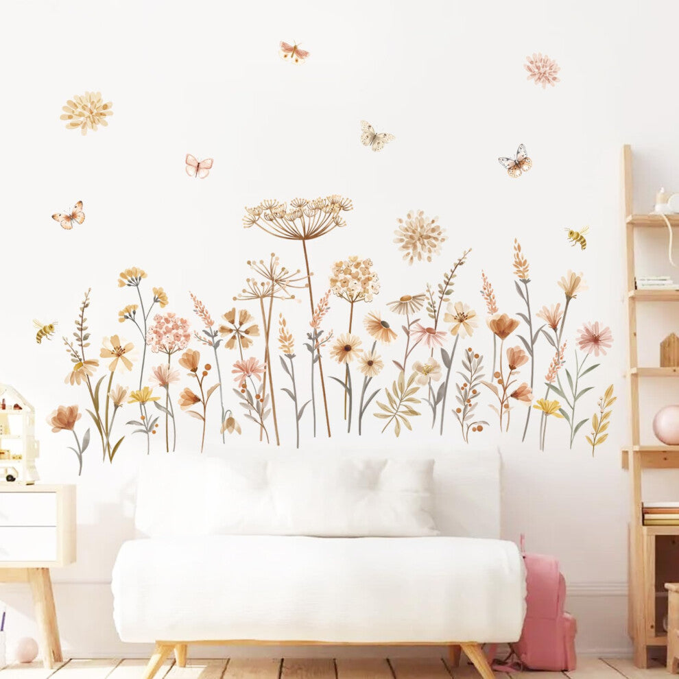 decalmile Boho Garden Flower Wall Decals Wildflower Floral Dandelion Daisy Wall Stickers Baby Nursery Girls Room Bedroom Wall Decor