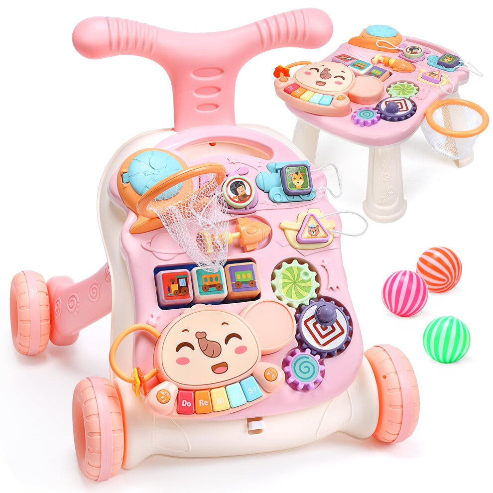 CUTE STONE Baby Walker for Girls, 2 in 1 Sit to Stand Learning Walker and Activity Center, Learning to Walk, Early Push Walking Toys for Toddler