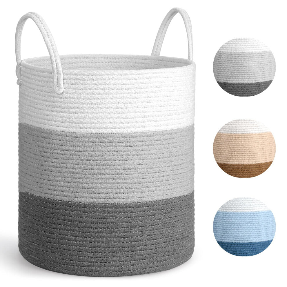 Hnyoou Laundry Basket, Large Toy Basket Baby Laundry Basket Washing Basket Woven Storage Basket with Handle Cotton Rope Basket Blanket Basket Rope