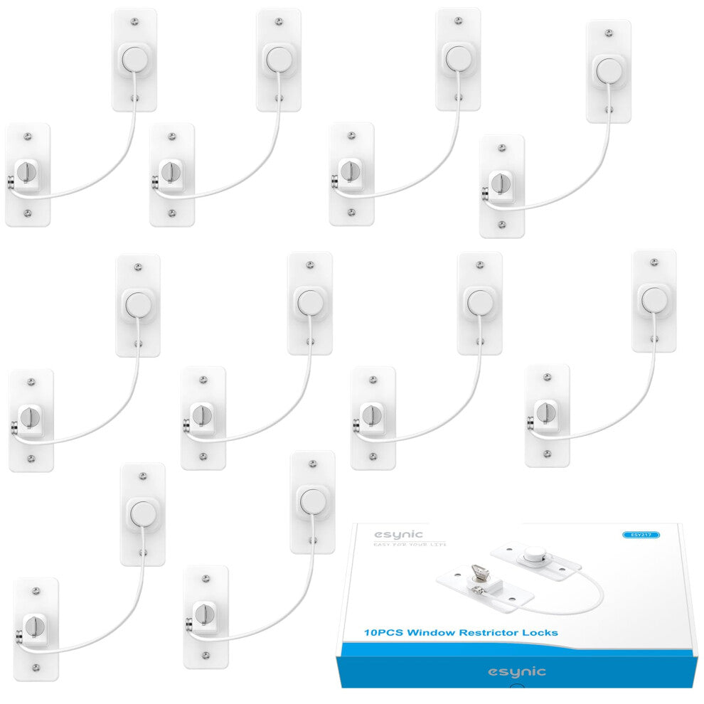 eSynic 10 Pack Window Locks for Upvc Window Durable Window Locks Child Safety No Drilling Strong Self Adhesive Window Safety Restrictor 2 Way