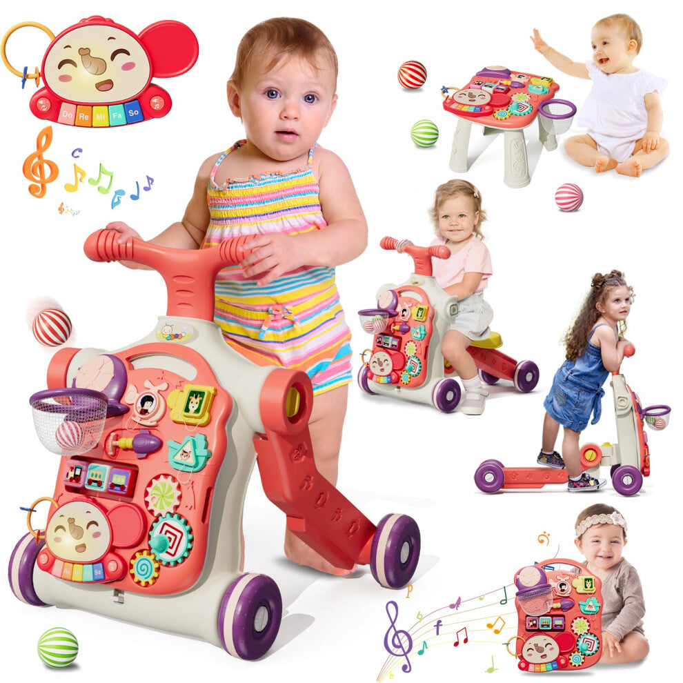 HYES Baby Walker for Girls 5 in 1, Activity Center Learning to Walk, Sit to Stand, Early Learning Push Toys for Infant, Push Walkers Toys with Music