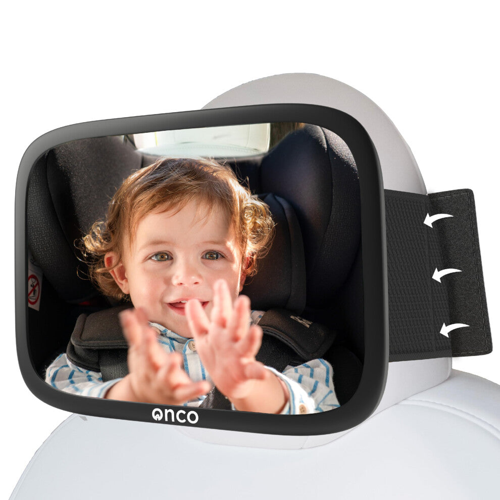 Onco Baby Car Mirror for Fixed Headrests - 100% Shatterproof & Shakeproof, Tesla-Compatible Car Mirror Baby Rear View, Non-Slip with 360? Rotation