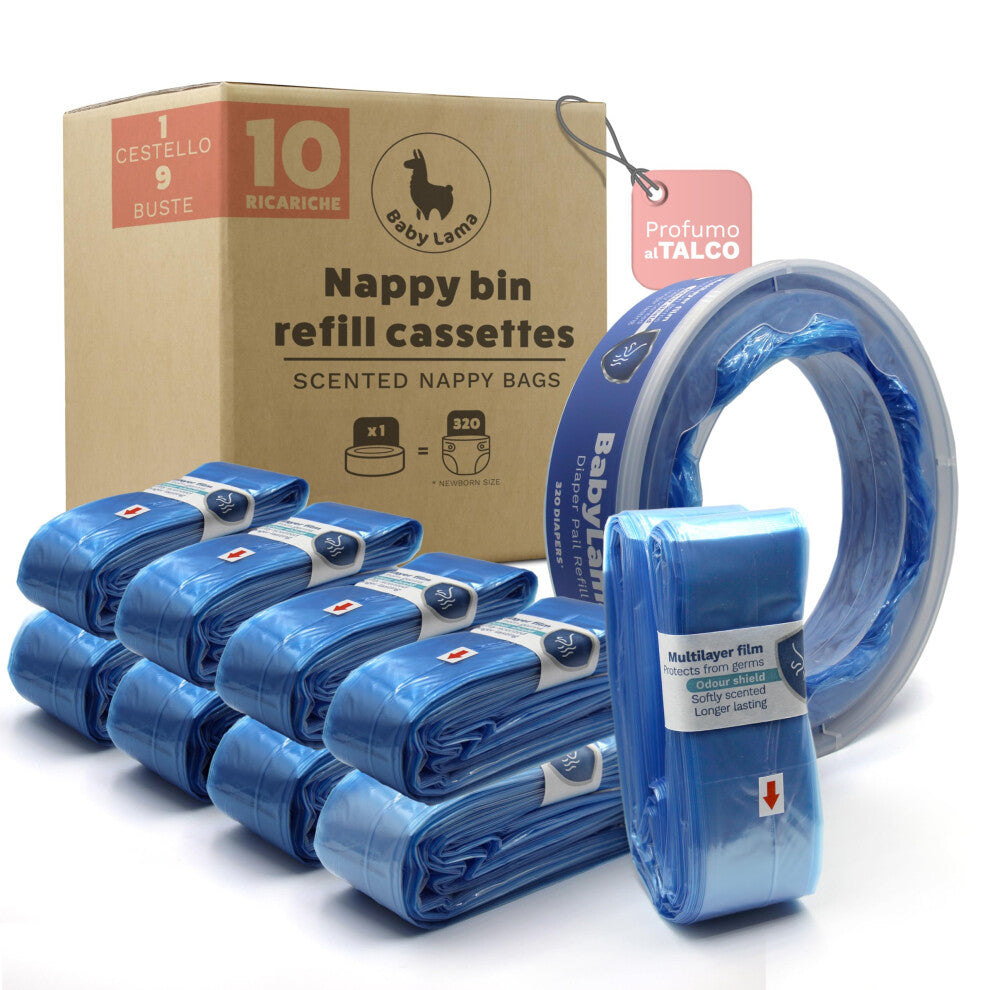 10 Refill Nappy Bags and Cassette Compatibles with Angelcare Nappy Bin Refill Cassettes (ROUND CASSETTES). Compatible with Angel Care Nappy Bin Bags