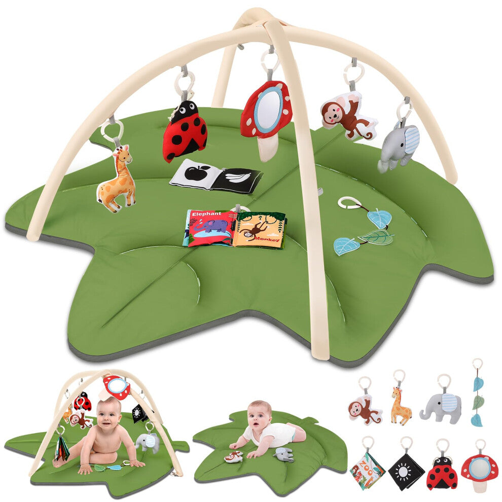 Lilian&Gema Leaf-Shaped Baby Play Mat with 8 Hanging Toys, Baby Gym Play Mat 0-18 Months, Baby Mats for Floor Play, Tummy Time Toys, Promotes Infant