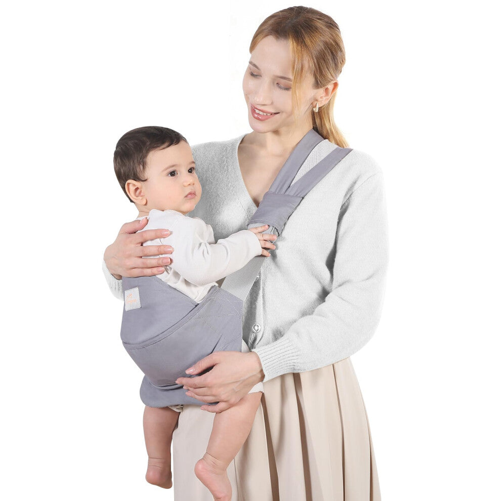 Mumgaroo Baby Sling, Adjustable Baby Sling Carrier with Thick Shoulder Straps for Newborn, Infant, Toddler, 3-36 Months (Grey)
