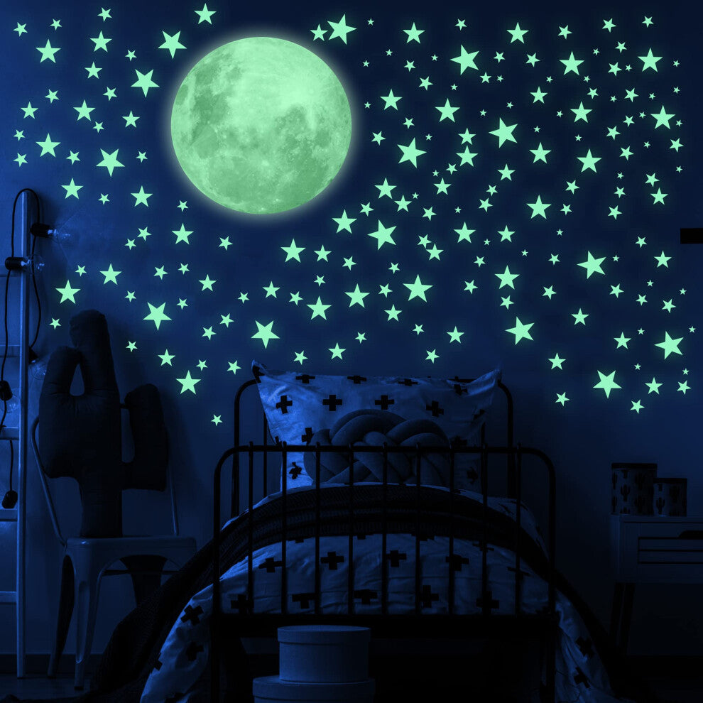 Glow in The Dark Stars and Moon Ceiling Decal, Luminous Wall Decor for Children's Rooms, Sticky Fluorescence Stars and Moon, Gift for Boy and Girl