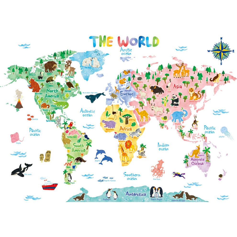 DECOWALL SG2-1615S Animal World Map (Large) Kids Wall Stickers Decals Peel and Stick Removable for Nursery Bedroom Living Room Art murals Decorations