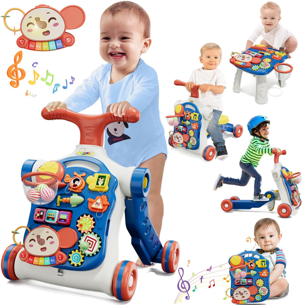 HYES Baby Walker for Boy 5 in 1, Activity Center Learning to Walk, Sit to Stand, Early Learning Push Toys for Infant, Push Walkers Toys with Music for
