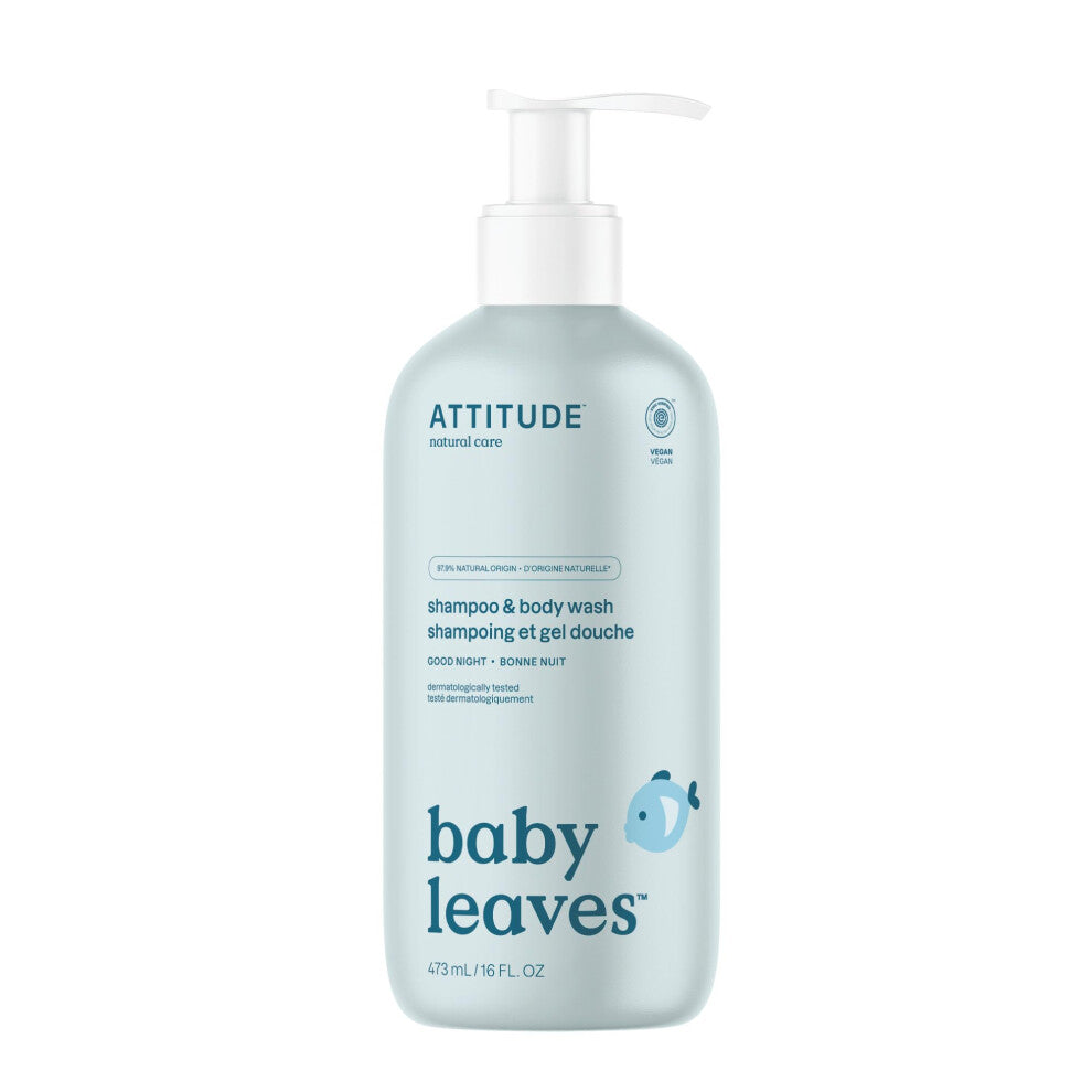 ATTITUDE 2in1 Hair Shampoo and Body Wash for Baby, Plant and Mineral-Based Gentle Formula, EWG Verified, Vegan Baby Products, Good Night, 473 mL