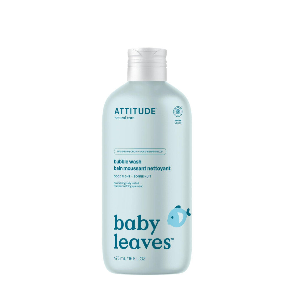 ATTITUDE Bubble Bath and Body Wash for Baby, EWG Verified, Dermatologically Tested, Plant- and Mineral-Based Ingredients, Vegan, Good Night, 473 mL