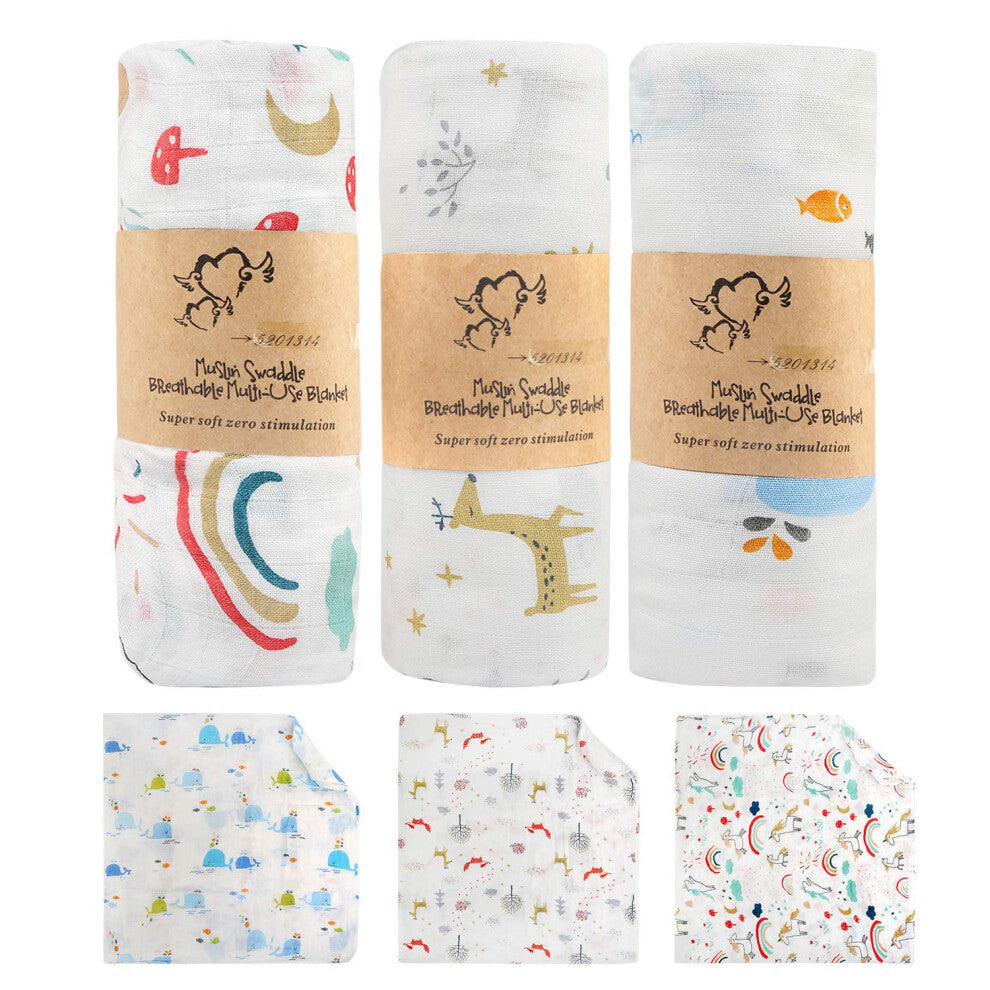 BelleStyle Muslin Swaddle, Soft Bamboo Cotton 120cm x 120cm Large Baby Swaddle Wrap Receiving Blankets for Newborns Infant Shower Gift Set - 47"x 47",