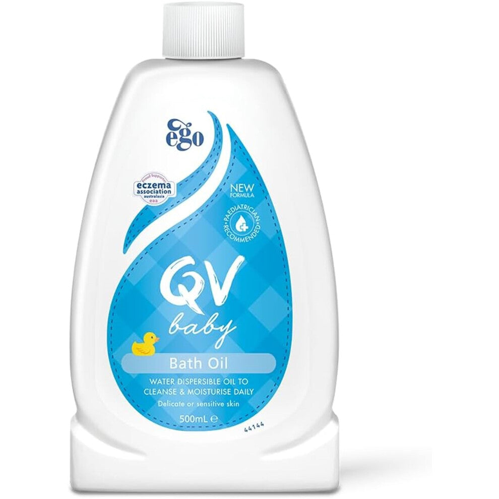 QV Baby Bath Oil, 500ml - with Vitamin E, Delicate, Water-dispersible, Everyday Use, Non-Greasy for Sensitive Skin, Suitable for Face, Body & Hair,