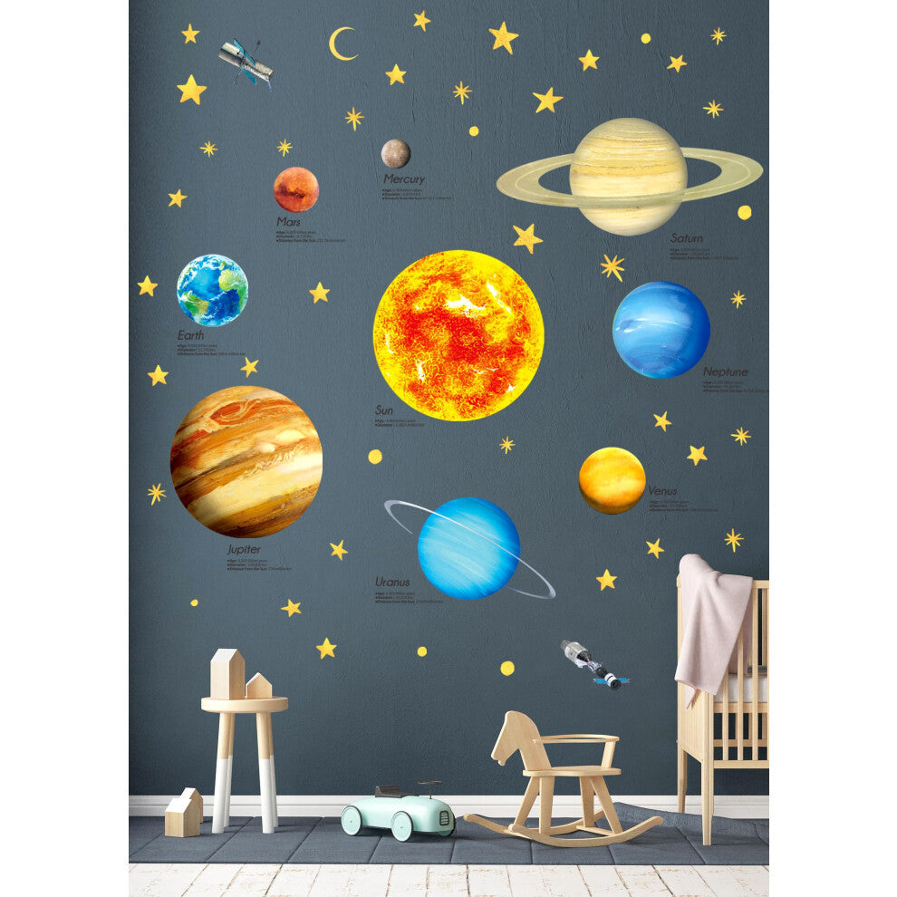 DECOWALL DS9-2007 Solar System Wall Stickers Planets Space Stars Decals Removable for Kids Boys Girls Nursery Bedroom Living Room Art Decor Decoration