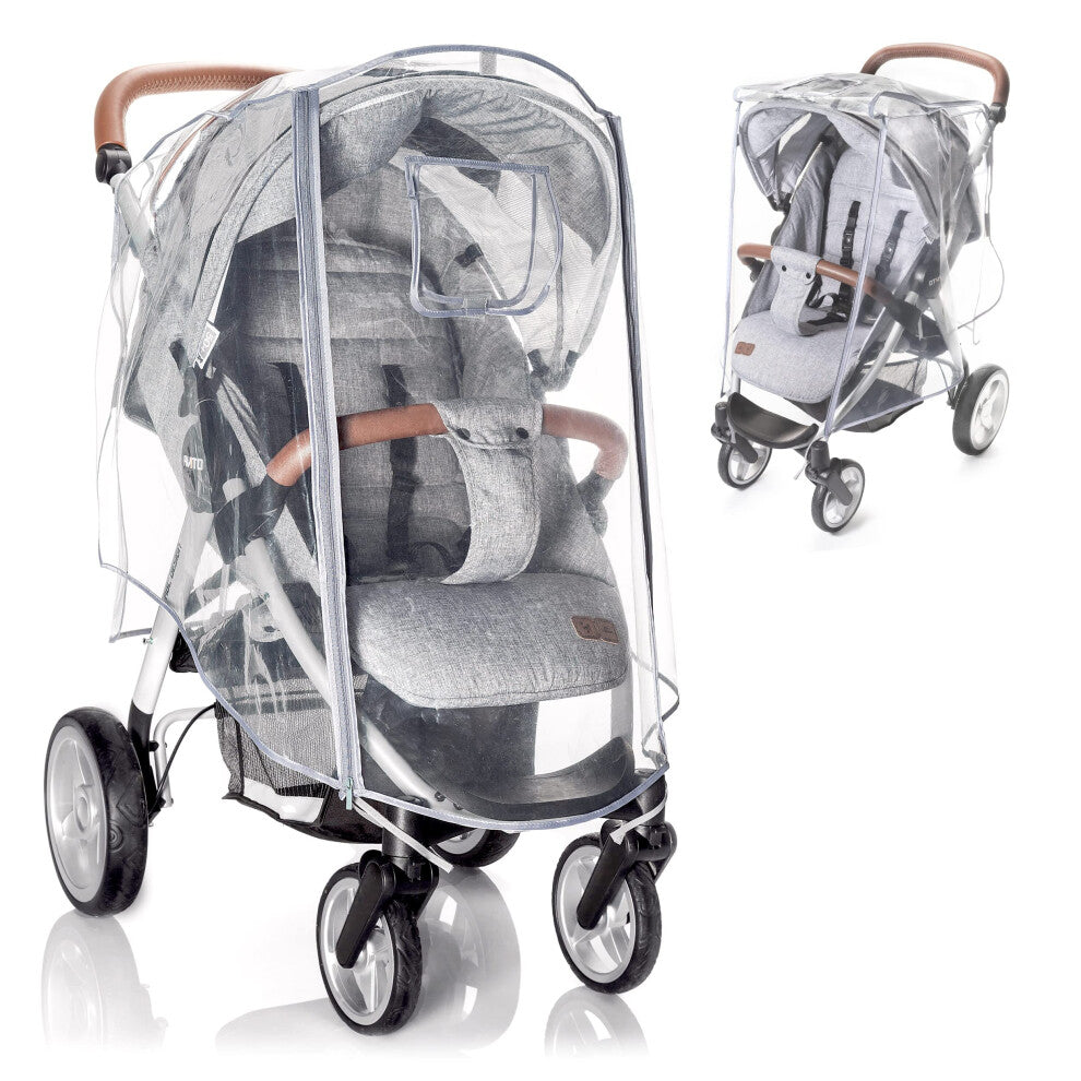 Zamboo Universal Rain Cover for Pushchair and Pram with Zip Opening - Transparent Weather Shield for Stroller and Buggy