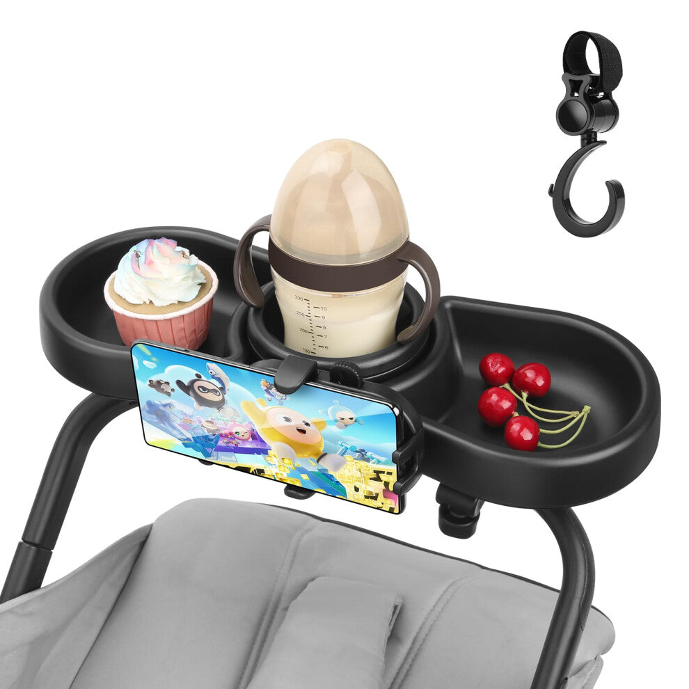 4 in 1 Pram Cup Holder Universal, MYPIN Pram Snack Tray, Removable Stroller Cup Holder, Stroller Snack Tray, Pushchair Cup Holder with Snack Tray,