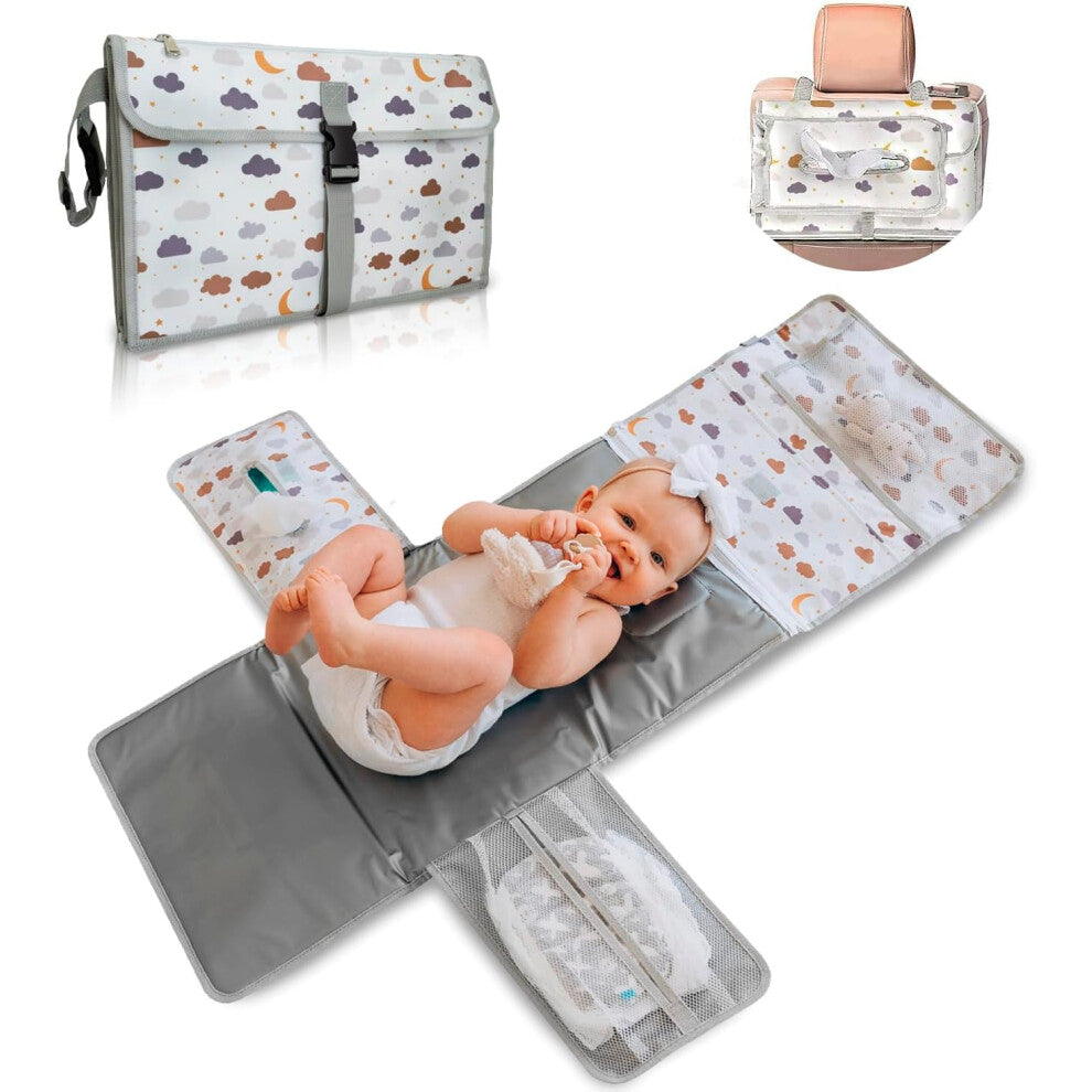 Portable Baby Changing Pad XL-Waterproof Folding Changing Pad Ideal as Gift for Newborn-The Diaper Changing Pad is a Detachable Bag with 6 Pockets as