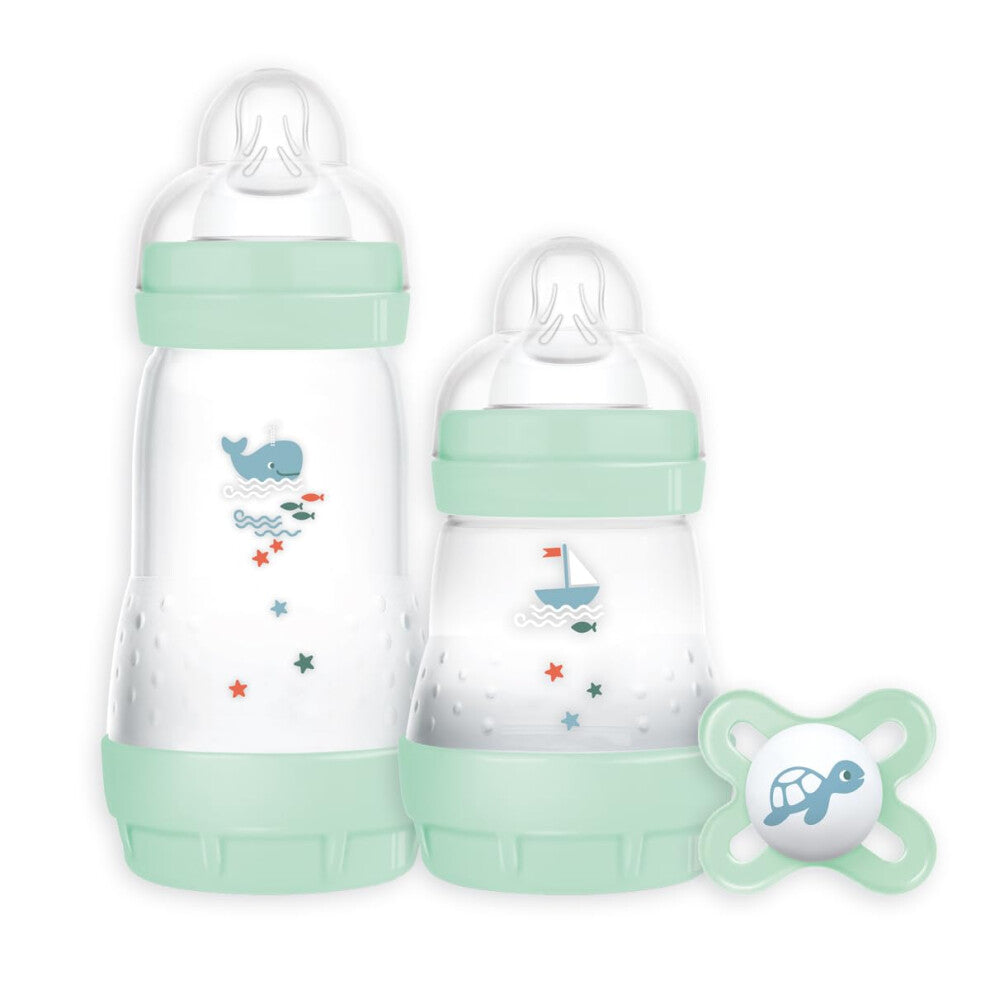 MAM Easy Start Colours of Nature Starter Self Sterilising Anti Colic Starter Set, Non-Shiny Matt Finish Newborn Bottle Set and Soother, Newborn