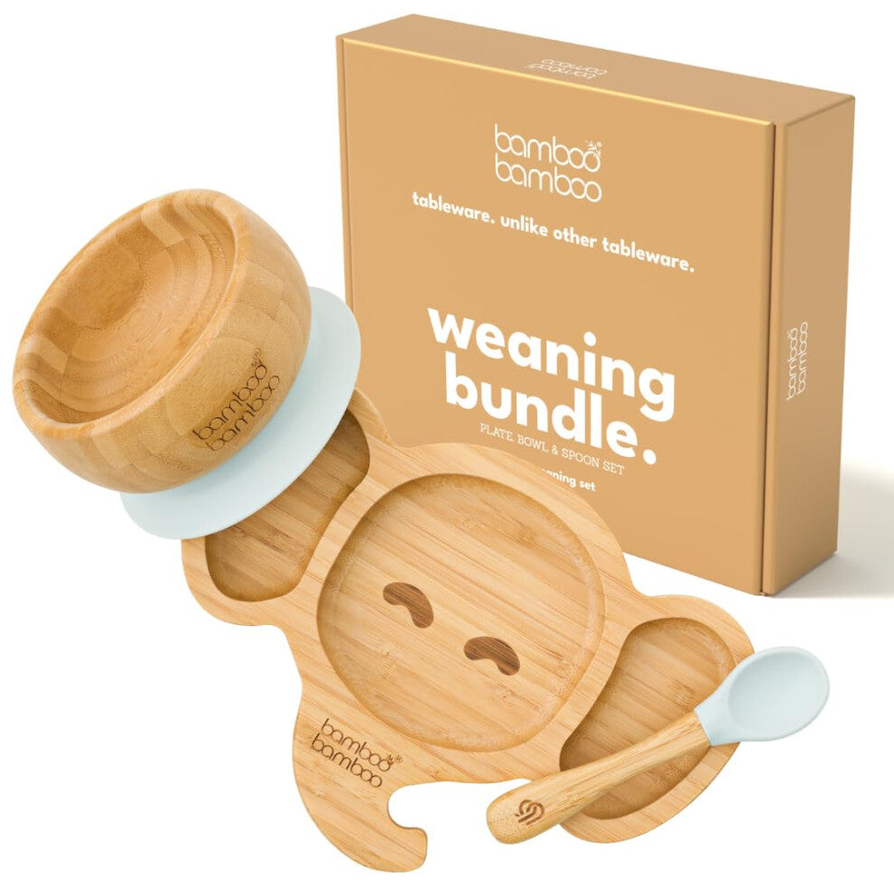 bamboo bamboo Baby Plate & Baby Bowl Set, for Feeding and Weaning Elephant Plate, Toddler Bowl & Baby Spoon, Suction Plates for Babies from 6 Months