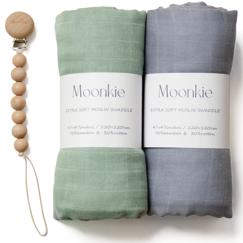 Moonkie Muslin Swaddle Blanket, Essentials Baby Receiving Blanket for Girls and Boys, Infant Wearable Swaddling Set, 47 x 47 inches, 2 Pack (Light Sea