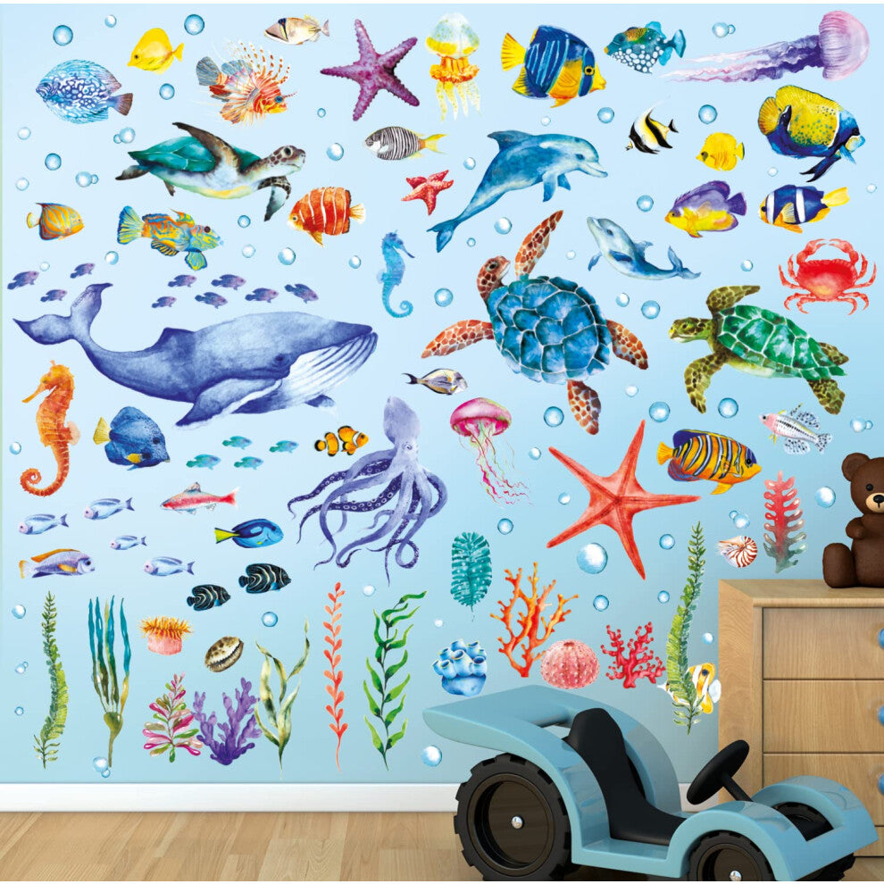 DECOWALL DS-8048 Under The Sea Wall Stickers Ocean Fish Decals Turtle Jellyfish Removable for Kids Bedroom Nursery Living Room Art Home d?cor Bathroom